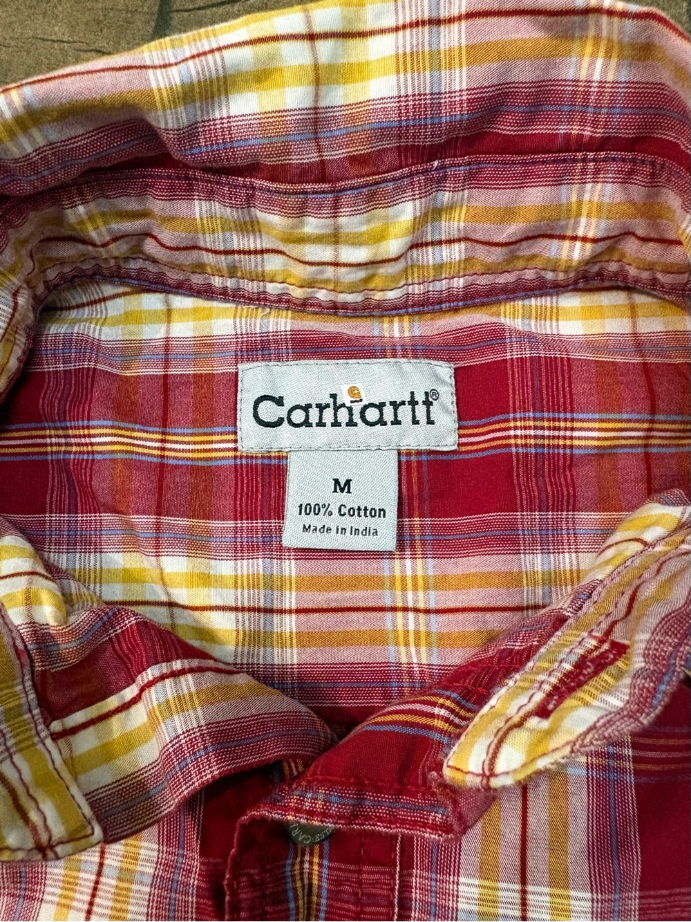 Carhartt Red, Yellow & White Plaid Cotton Button-Down Shirt